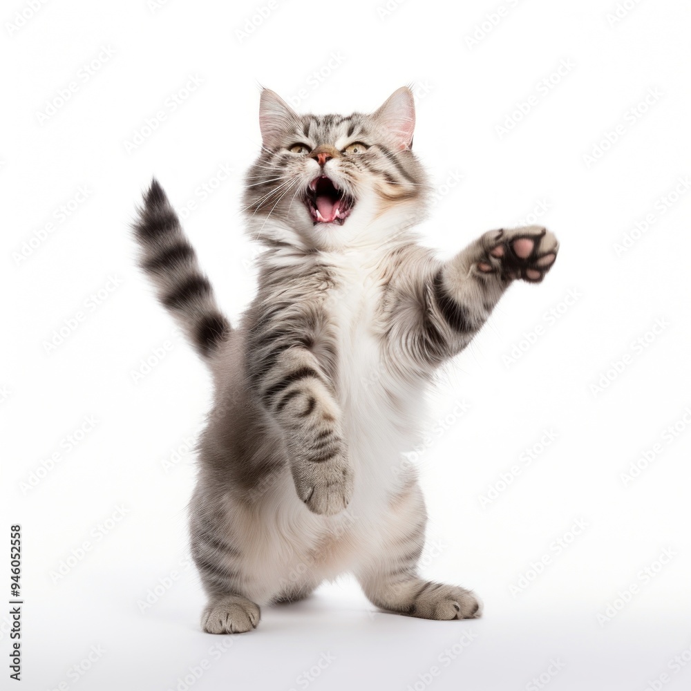 Fototapeta premium Happy smiling dancing cat mammal animal kitten.