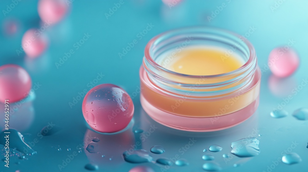 Lip Balm and Water Drops on Glass Surface Flat Lay Lip Balm and Water Drops on Glass Surface Flat Lay