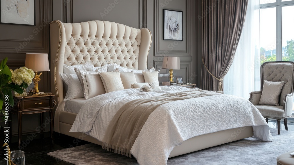 Luxurious Bedroom with Plush Bedding and Elegant Decor Luxurious Bedroom with Plush Bedding and Elegant Decor