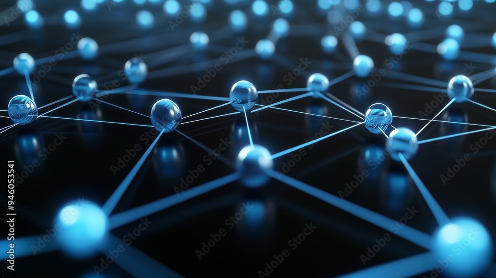 Connectivity and data flow are visualized as blue nodes and lines ...