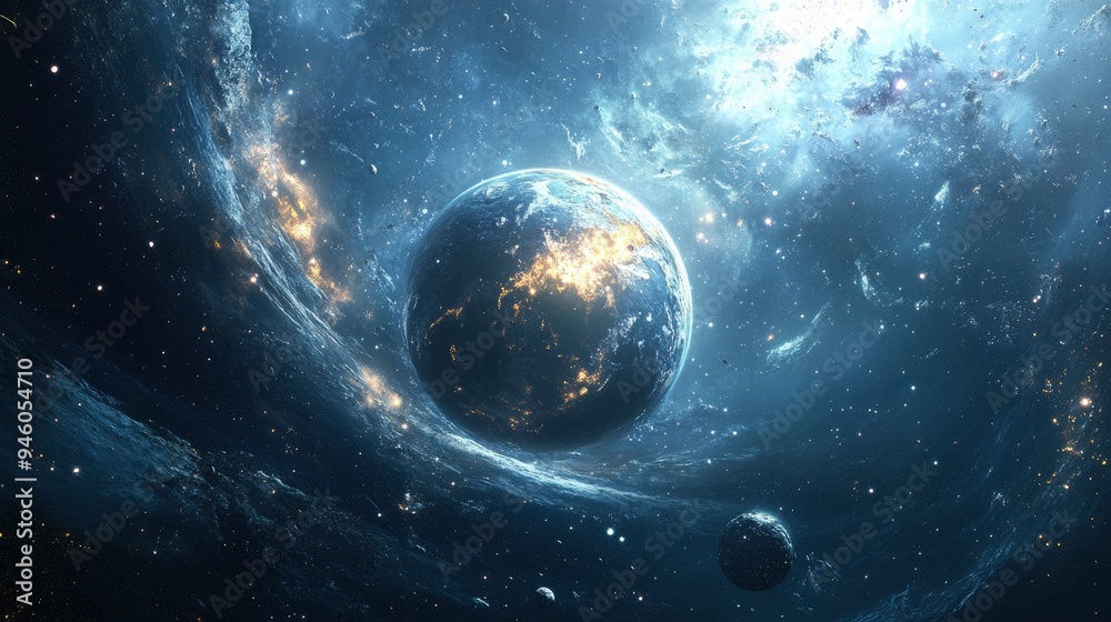 Obraz premium Cosmic Dance - Earth in a Nebula