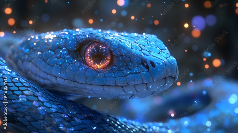 Python is symbolized by a glowing snake, representing code, algorithms ...