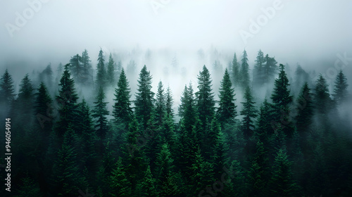 Forest Covered Fog And Low Lying Clouds