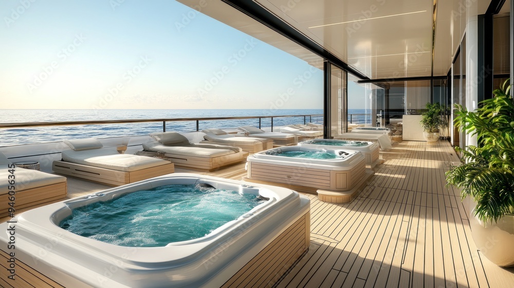 Luxury Yacht Deck with Hot Tubs and Loungers Luxury Yacht Deck with Hot Tubs and Loungers