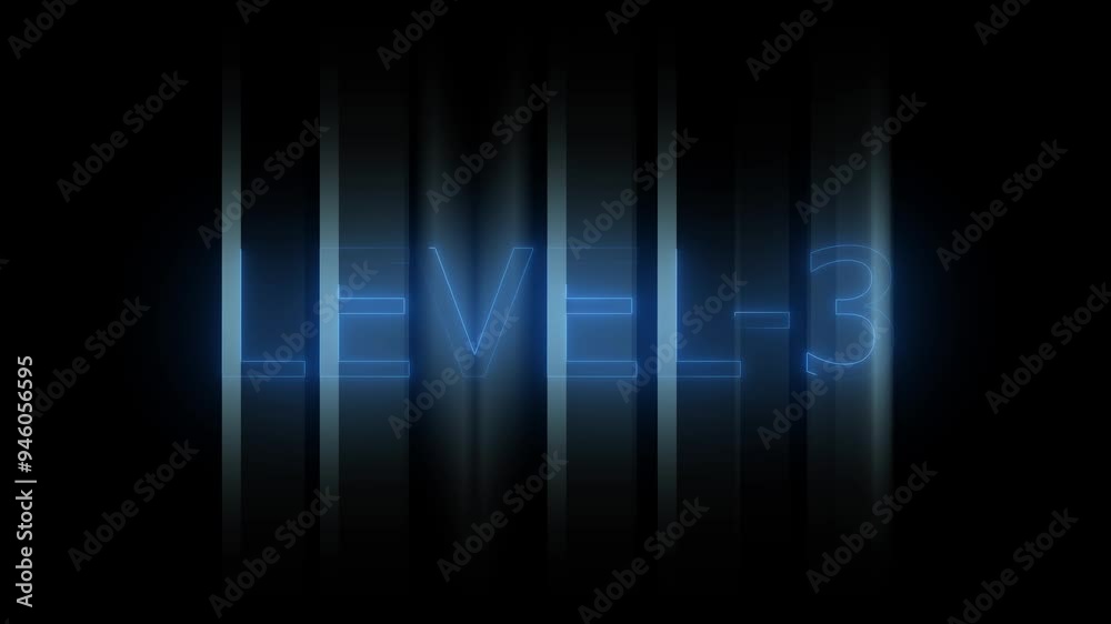 Glowing level-3 text with glitch effects animation. game concept next level icon isolated on black background. Glowing level-3 text with glitch effects animation. game concept next level icon isolated on black background.