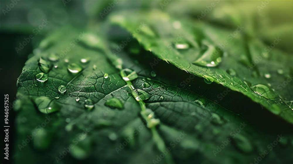 Green leaf with water droplets in close up and detailed, version 32 Green leaf with water droplets in close up and detailed, version 32