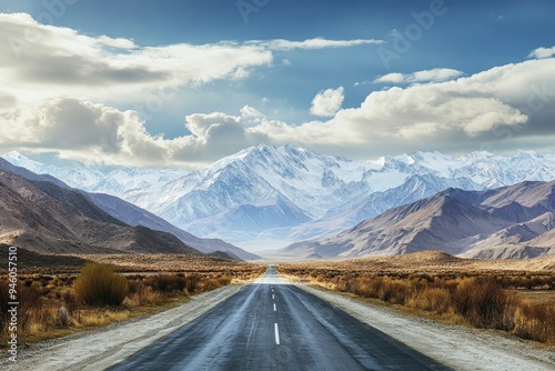 Landscape with road and mountains , ai