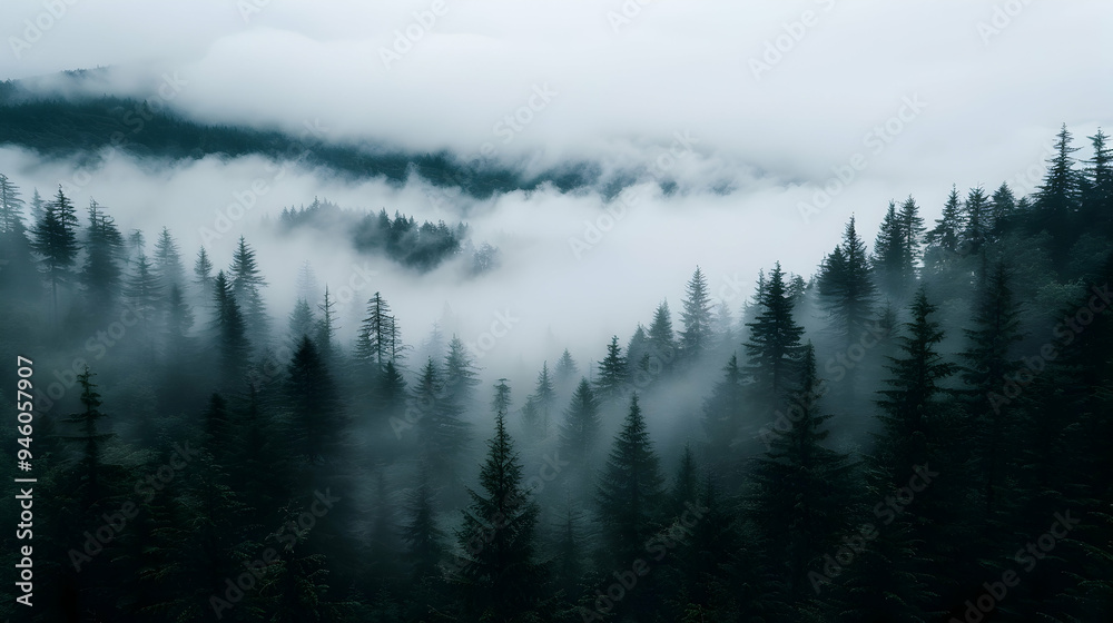 Forest Covered Fog And Low Lying Clouds Forest Covered Fog And Low Lying Clouds