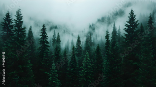 Forest Covered Fog And Low Lying Clouds