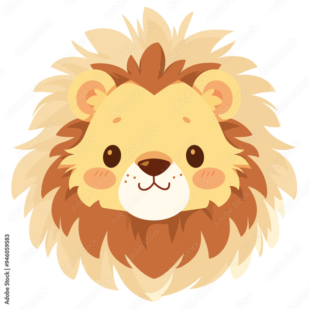 Obraz premium A cute cartoon lion head with simple flat illustration style for vector graphic logo design isolated on a white background