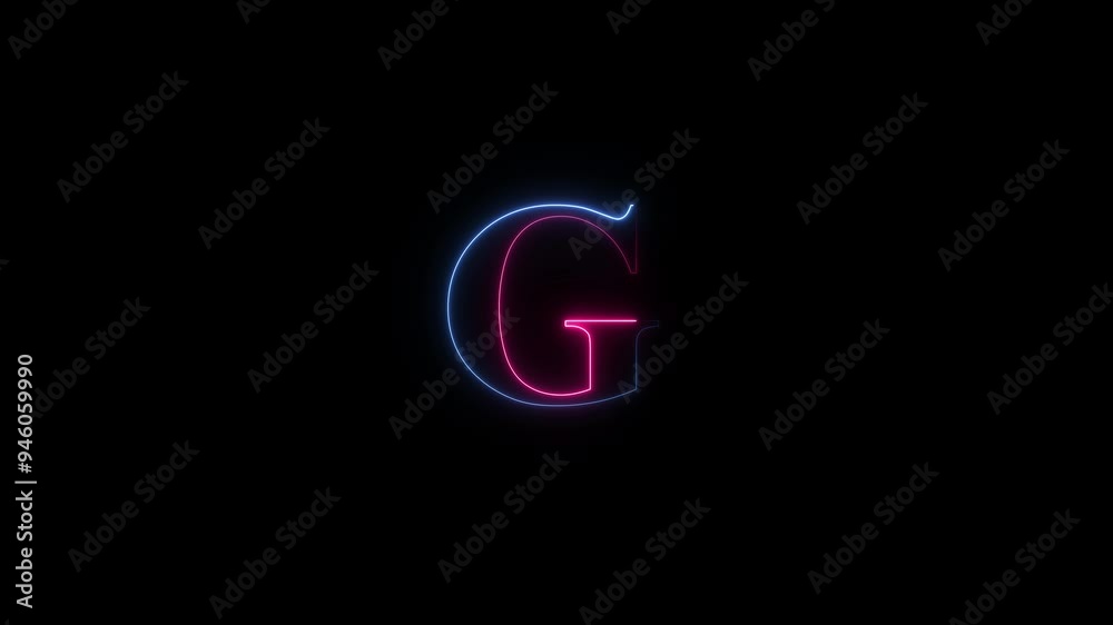 Glowing neon effect with letter G alphabet on black background. video footage. 4k animation Glowing neon effect with letter G alphabet on black background. video footage. 4k animation