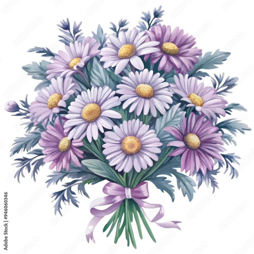 Obraz premium Vibrant Bouquet of Purple and White Daisies with Purple Ribbon