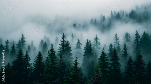 Forest Covered Fog And Low Lying Clouds