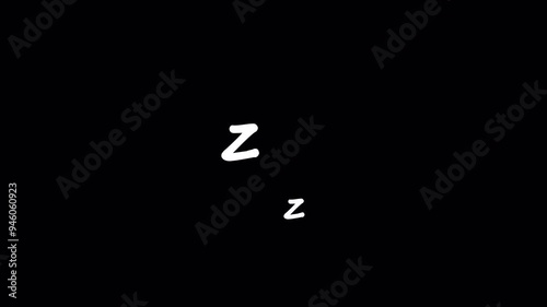 Animation of sleeping symbol zzz on alpha channel background. Sleep concept. Loop