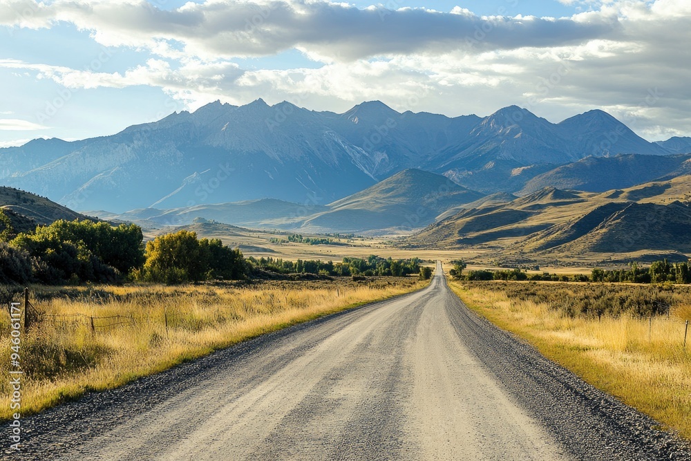 Naklejka premium Landscape with road and mountains , ai