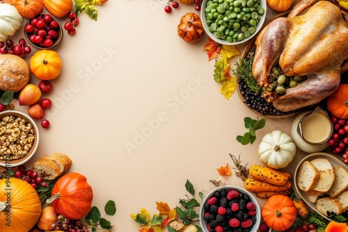 Wallpaper Mural Thanksgiving Feast Food and Fall Decorations Border Torontodigital.ca