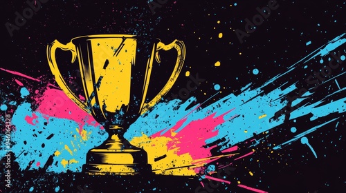 Trophies represent competitive advantage, and vibrant colors represent success and innovation.