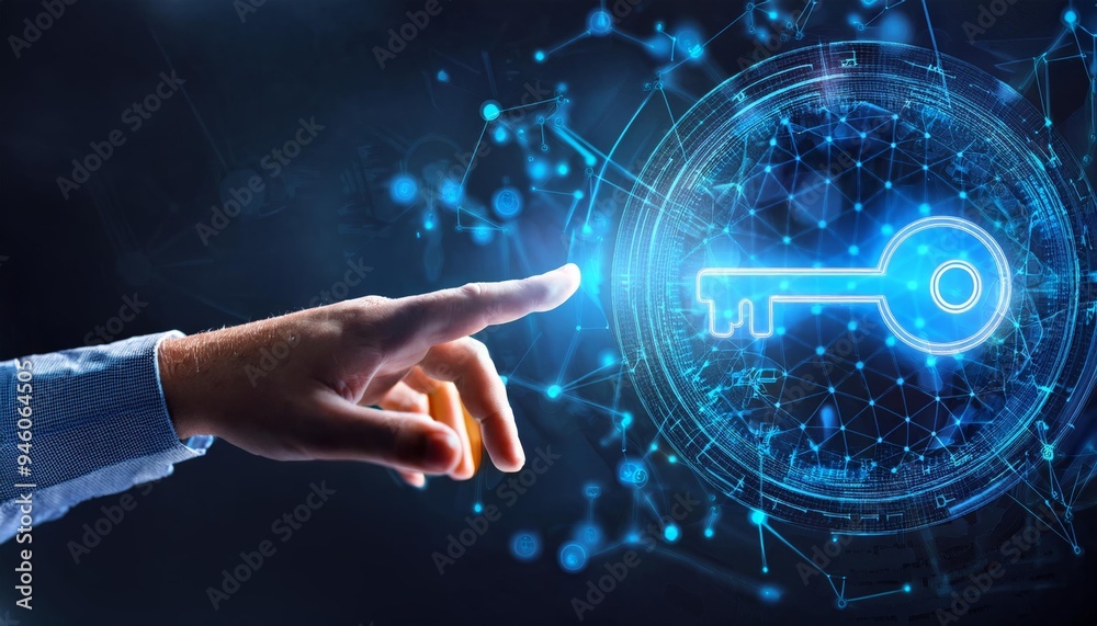 High-Tech Cybersecurity Visuals with Floating Digital Symbols and Interactive Elements High-Tech Cybersecurity Visuals with Floating Digital Symbols and Interactive Elements
