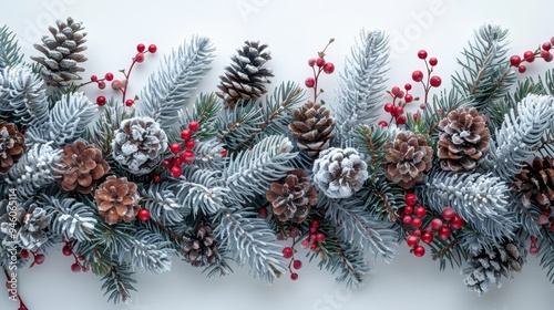 Wallpaper Mural Snowy Pine Branches with Pine Cones and Red Berries Torontodigital.ca