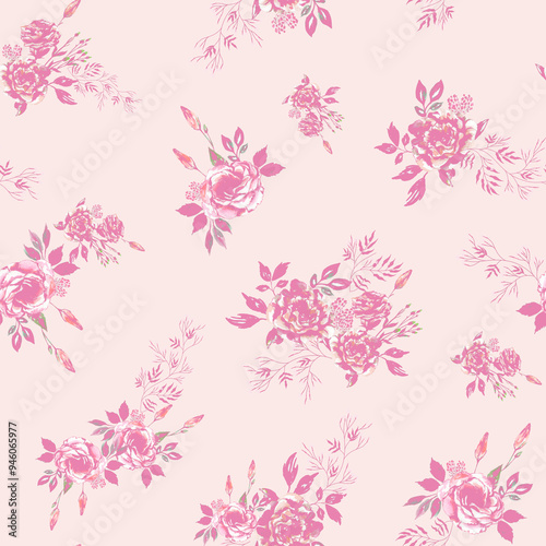 Romantic floral bouquets seamless pattern