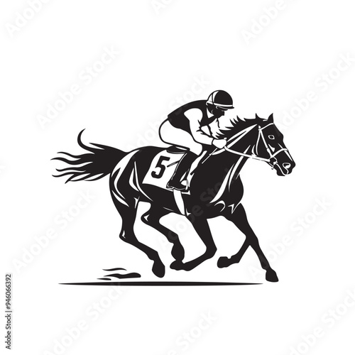 Silhouette of a Jockey Riding a Racehorse Black Vector Illustration on White Background for Horse Racing Sports