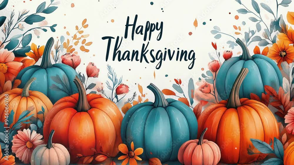 A decorative autumn frame with a pumpkins. Happy Thanksgiving