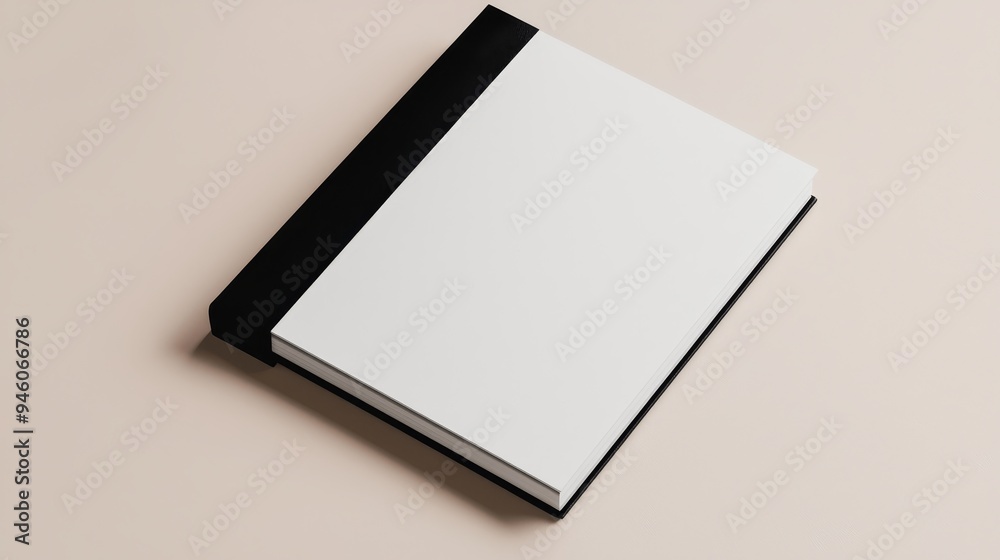 A sleek, minimalist journal mock-up with a blank cover, displayed flat on a neutral surface A sleek, minimalist journal mock-up with a blank cover, displayed flat on a neutral surface