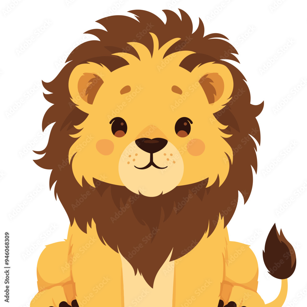 A cute cartoon lion head with simple flat illustration style for vector graphic logo design isolated on a white background A cute cartoon lion head with simple flat illustration style for vector graphic logo design isolated on a white background