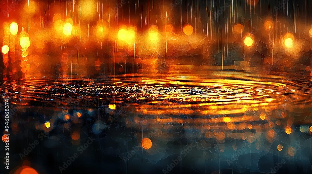 Obraz premium A macro shot of a water droplet glistening under various surrounding light sources