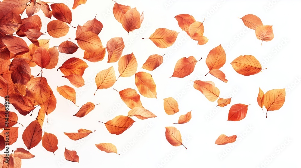 A Beautiful Display of Scattered Autumn Leaves Against White A Beautiful Display of Scattered Autumn Leaves Against White