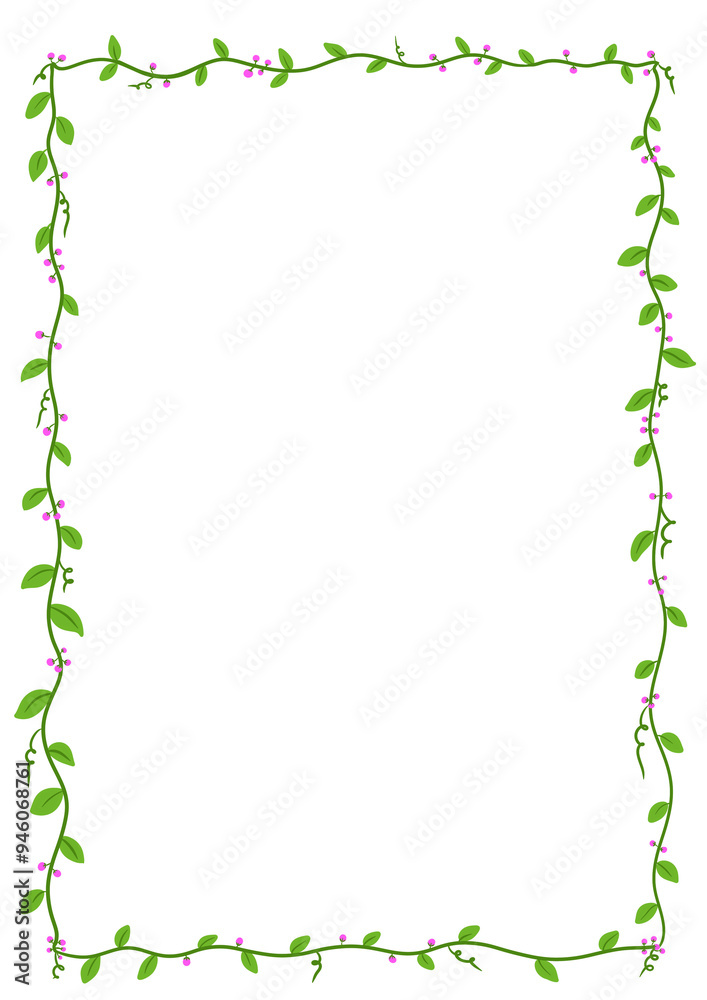 A4 paper frame green leaves with pink flowers A4 paper frame green leaves with pink flowers