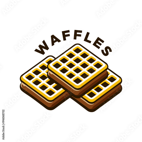 Delicious chocolate waffle logo sticker vector illustration template with sweet taste