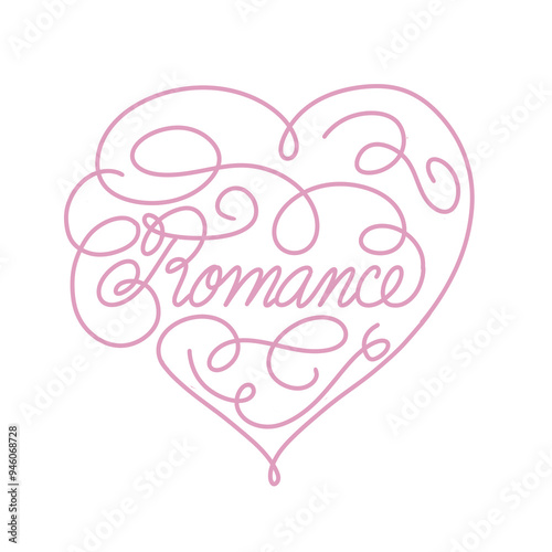 Pink heart of lettering Romance word