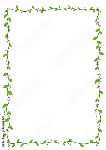 Wallpaper Mural A4 paper frame green leaves with pink flowers Torontodigital.ca