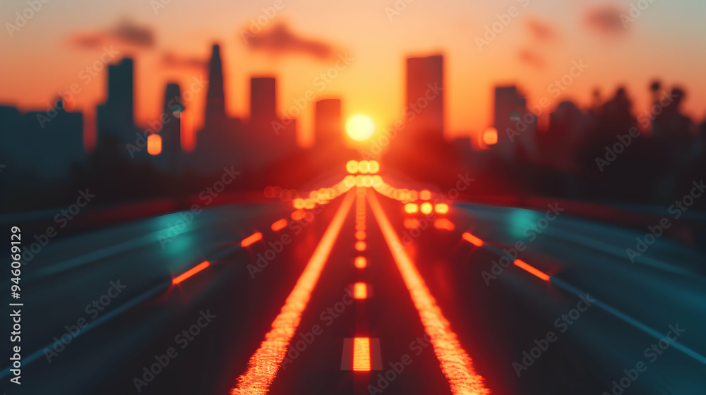 Freeway With City Skyline The Background