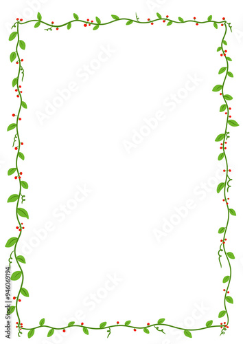 Wallpaper Mural A4 paper frame green leaves with red flowers Torontodigital.ca