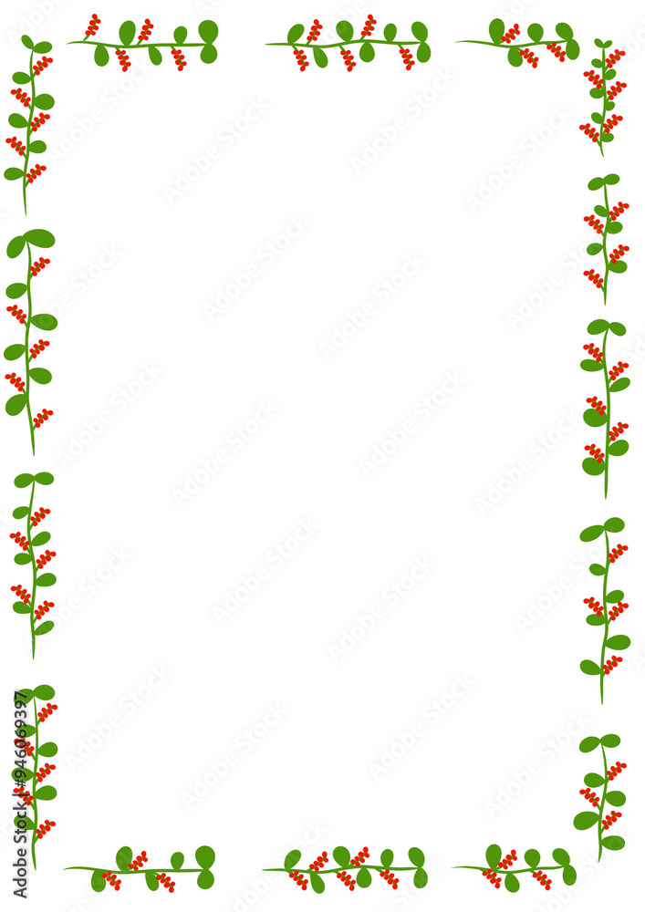 A4 paper frame green leaves with red flowers A4 paper frame green leaves with red flowers