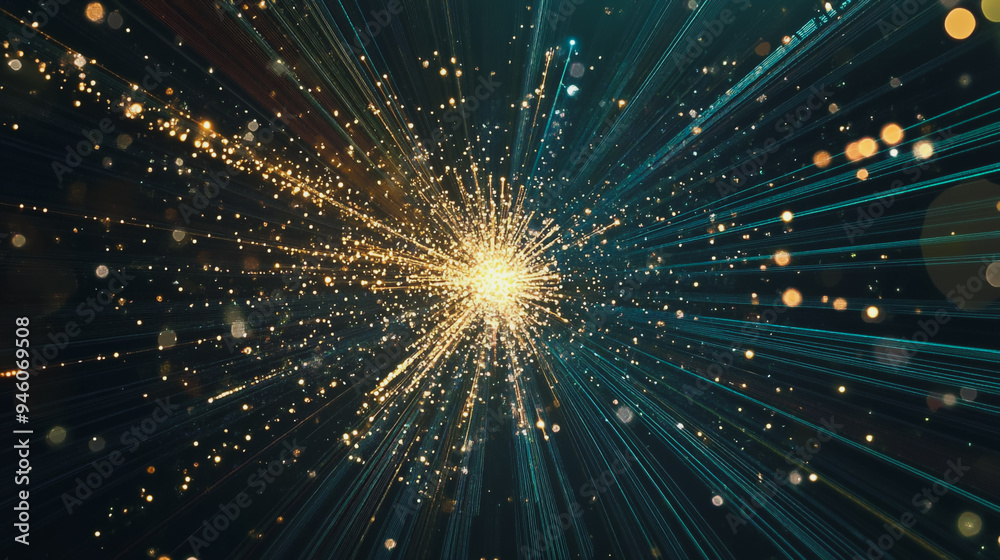 Naklejka premium Abstract light explosion and network points, dot, earth's surface, digital background Innovation network points Earth's surface wave background digital wave information technology background