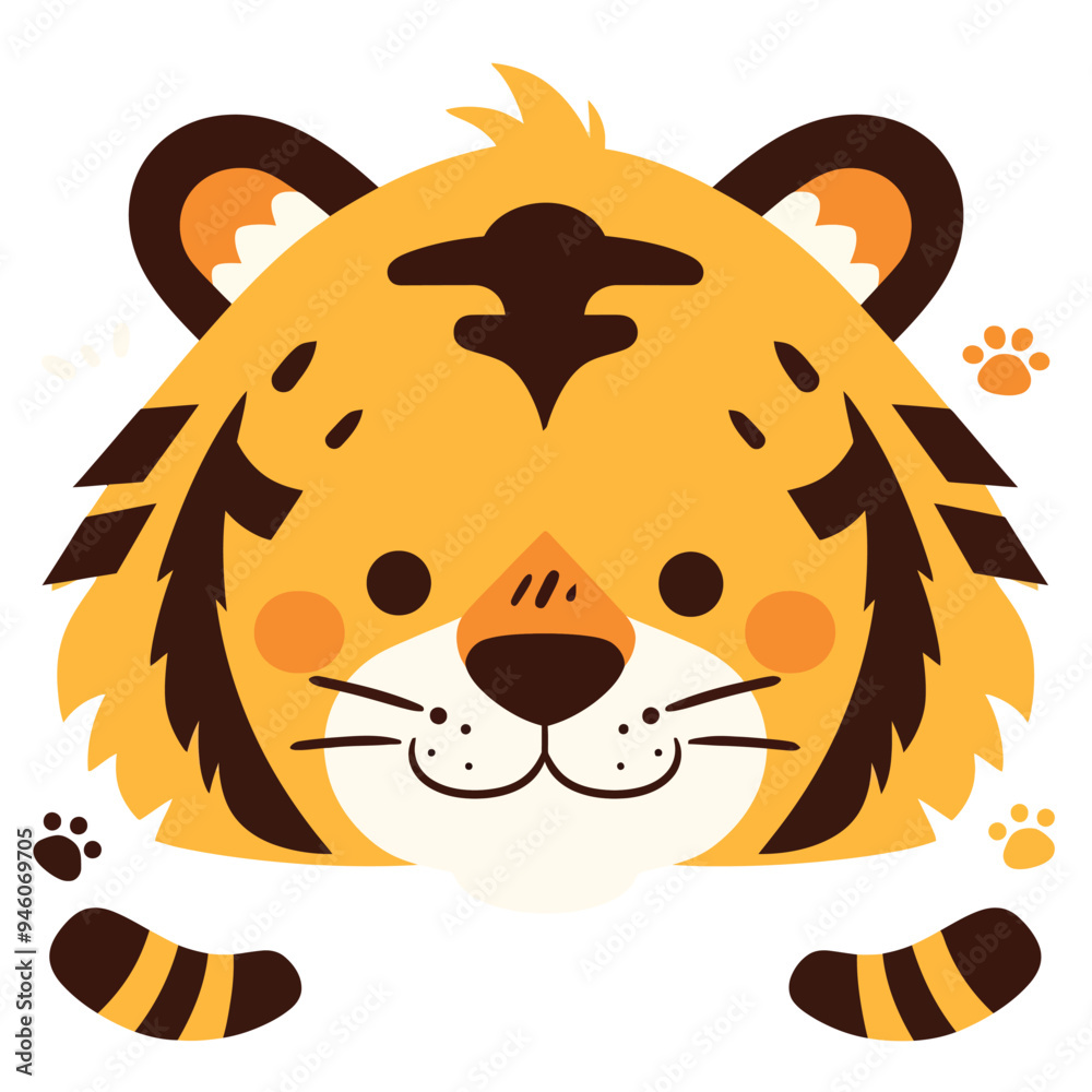 Cute tiger face a simple flat illustration style with bright colors and a white background Cute tiger face a simple flat illustration style with bright colors and a white background