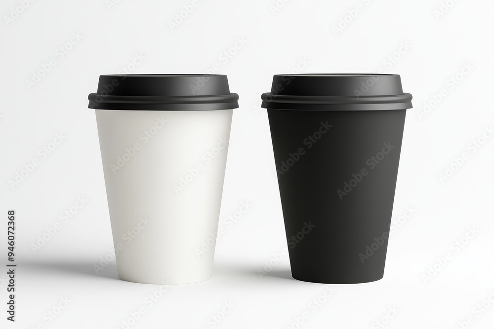 High-Resolution Mock-Up of White and Black Paper Coffee Cup with Lid High-Resolution Mock-Up of White and Black Paper Coffee Cup with Lid