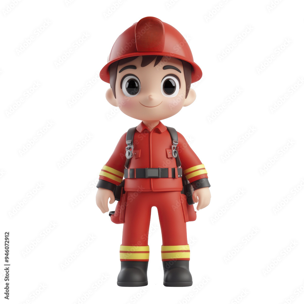 Cartoon illustration of a young boy dressed as a firefighter Cartoon illustration of a young boy dressed as a firefighter