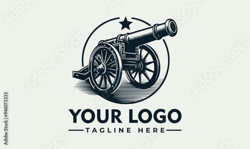 cannon with wheels and barrel vector logo cannon suitable for historical, military, and antique themes in design projects, presentations, and educational materials.