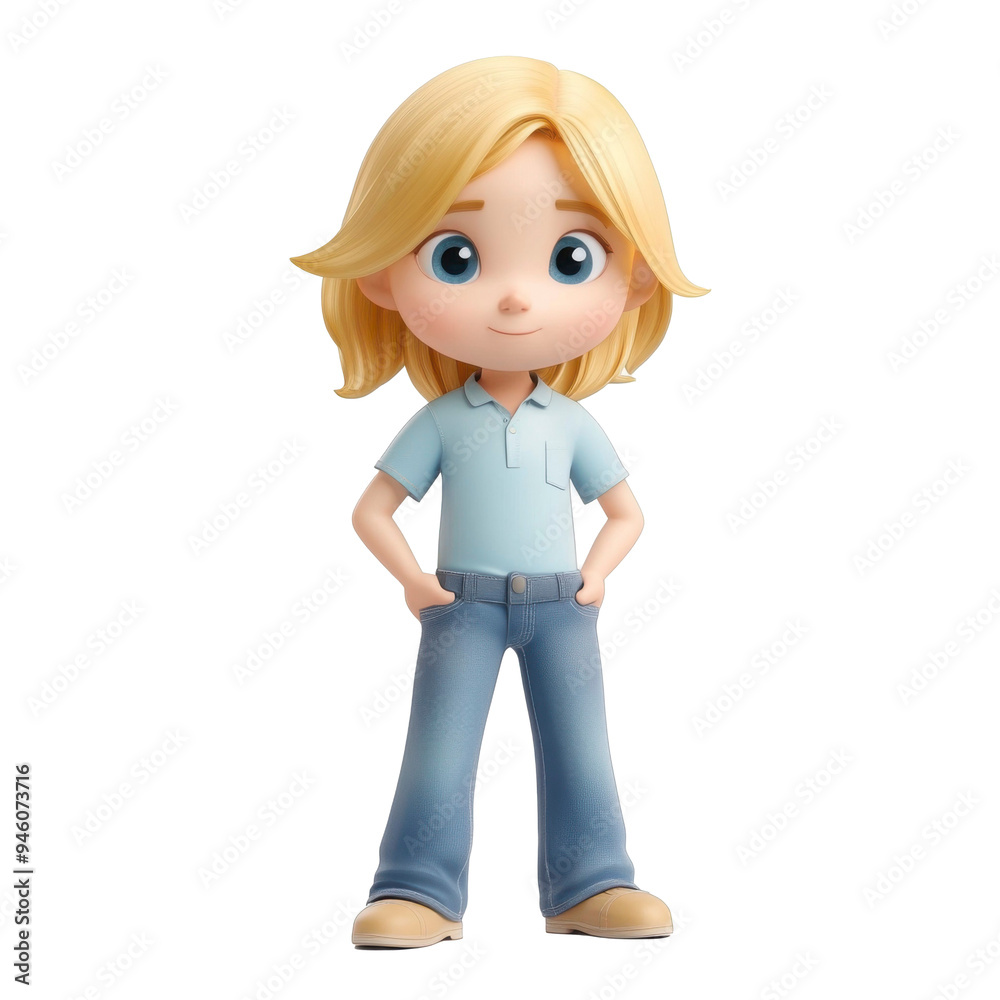 A 3D Cartoon of a Smiling Young Man with Long Hair A 3D Cartoon of a Smiling Young Man with Long Hair