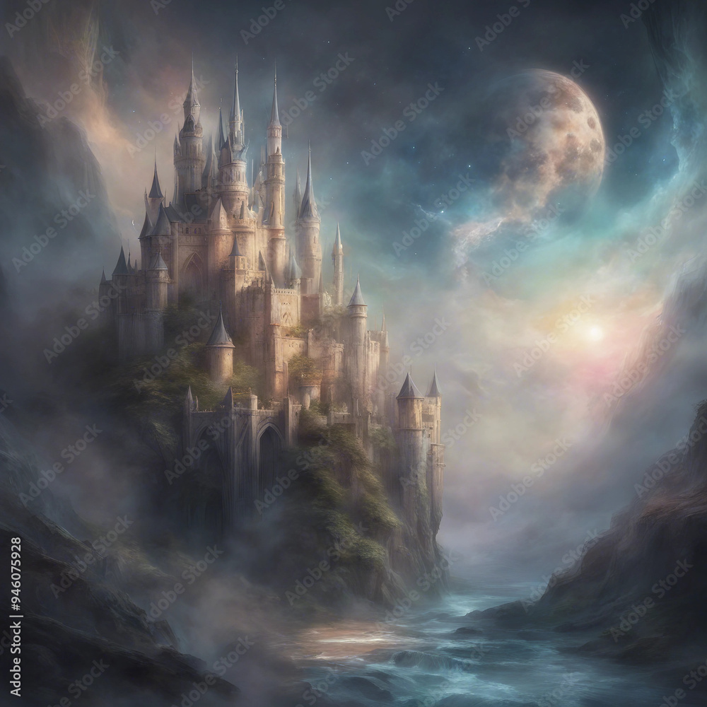 Fototapeta premium mystical castle kingdom illustration background