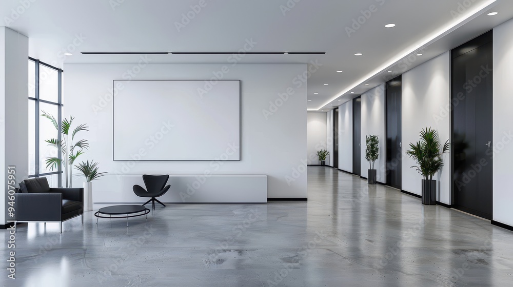 Modern Lobby with Blank Canvas and Black Furniture Modern Lobby with Blank Canvas and Black Furniture