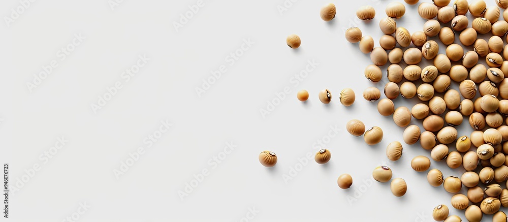 Soybeans against a white background. Copy space image. Place for adding text and design Soybeans against a white background. Copy space image. Place for adding text and design