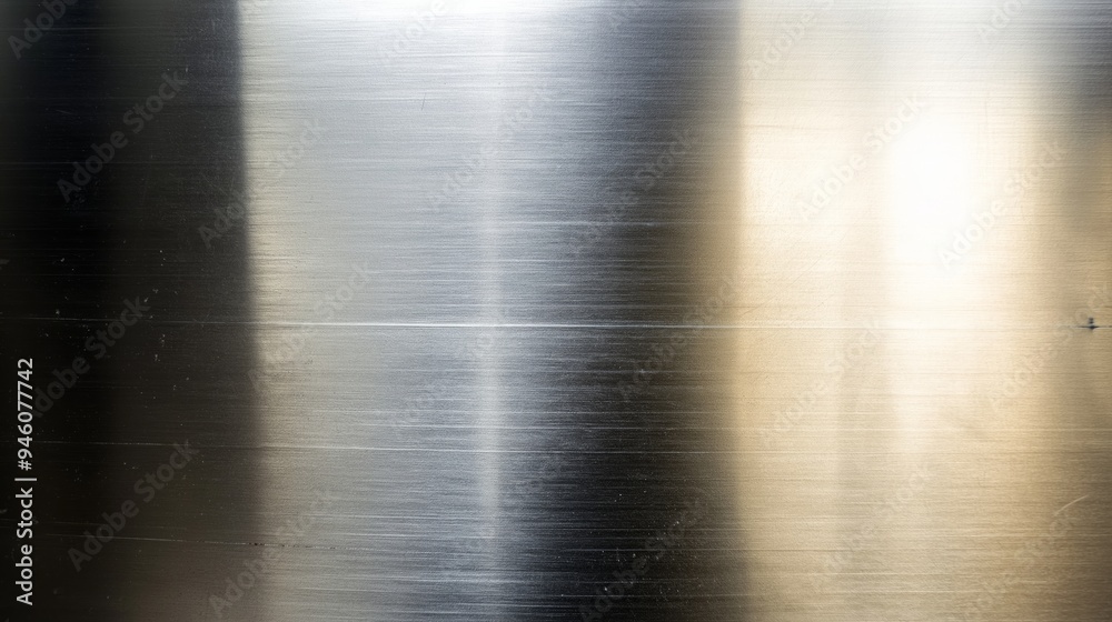 Fototapeta premium Brushed metal surface with dramatic lighting, sleek stainless steel texture background, industrial material close-up concept