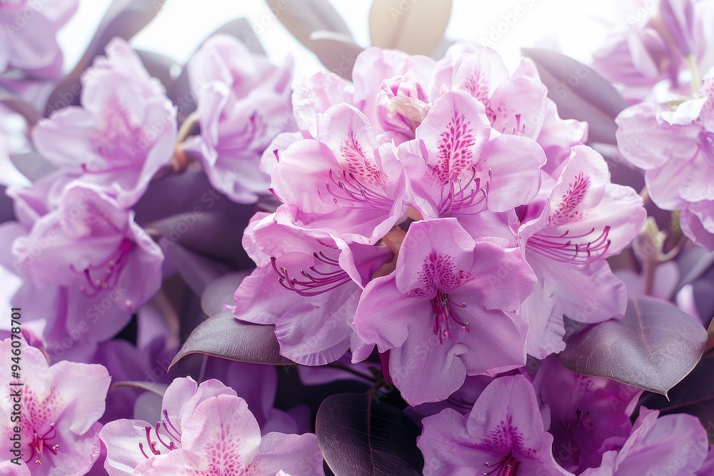 Asian themed card with pink and purple branches Rhododendron flowers and white background for relaxation and meditation Asian themed card with pink and purple branches Rhododendron flowers and white background for relaxation and meditation