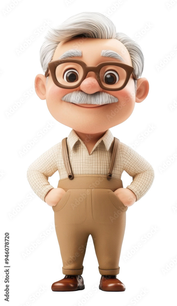 Cartoon Illustration of a Smiling Elderly Man Wearing Glasses and Overalls Cartoon Illustration of a Smiling Elderly Man Wearing Glasses and Overalls