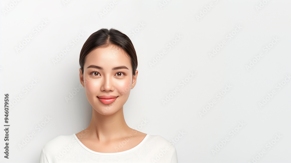 A young Asian woman with smooth, radiant skin smiles softly, embodying natural beauty and confidence. Her flawless complexion is set against a light, serene background. A young Asian woman with smooth, radiant skin smiles softly, embodying natural beauty and confidence. Her flawless complexion is set against a light, serene background.